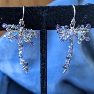 Handmade Dangle Dragonfly Earrings Sterling Wire-wrapped